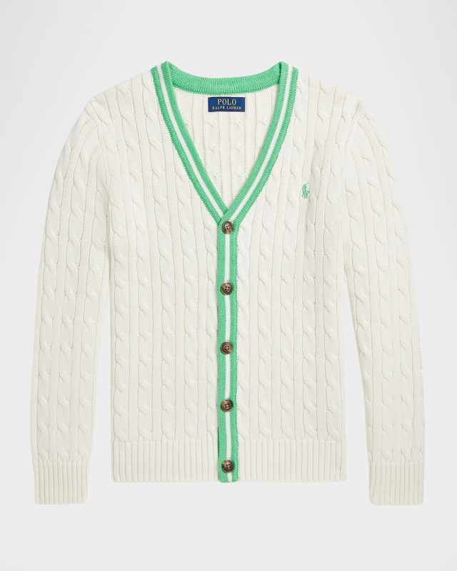 Boy's Cable Knit Cardigan W/ Embroidered Pony, Size S-L